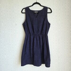Market & Spruce Large Dress Navy Blue‎ Eyelet Sleeveless Preppy Nautical Picnic